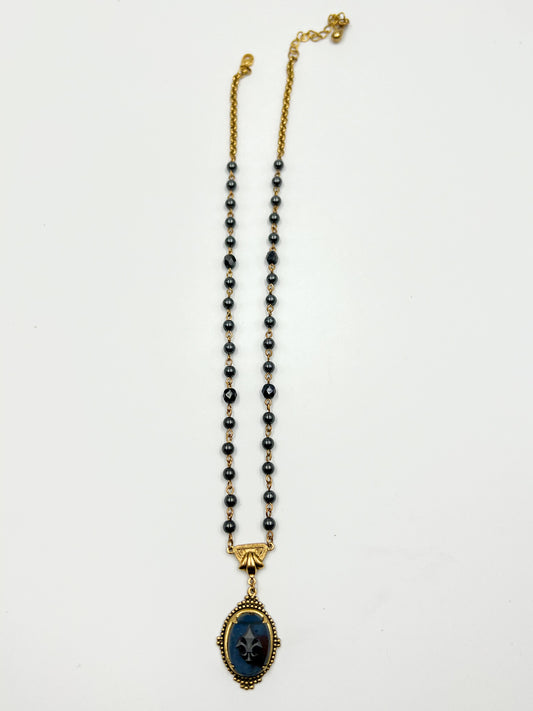 German Glass Fleur De Lis Necklace