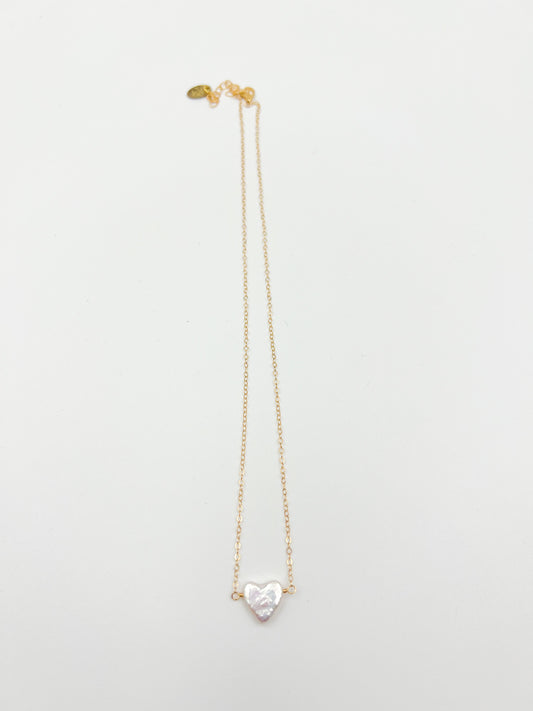 Freshwater Pearl Heart Necklace - Gold