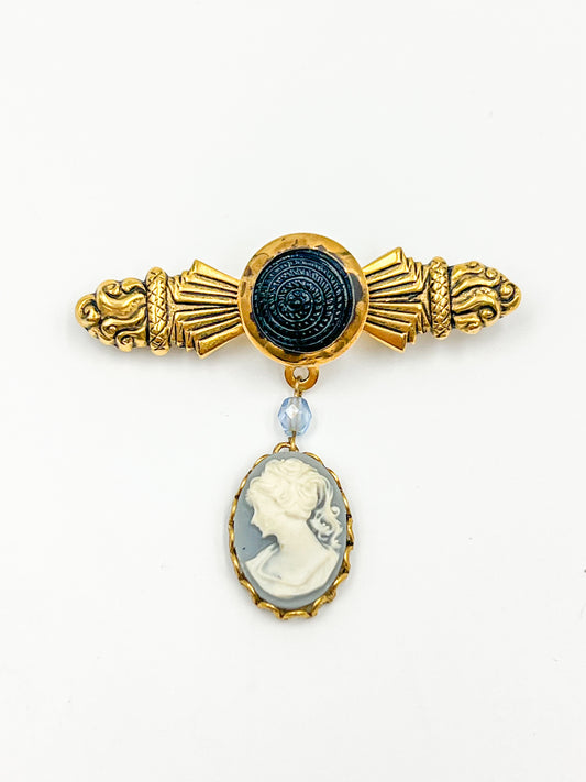 Antique Button and Cameo Pin