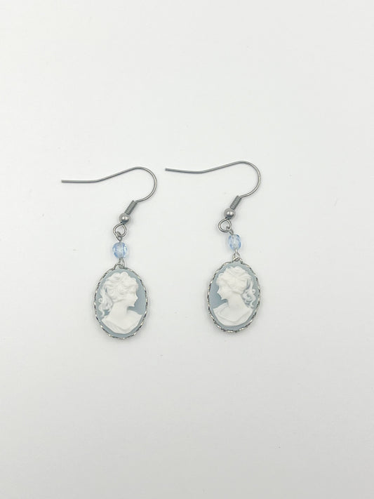Blue Cameo Earrings - Silver