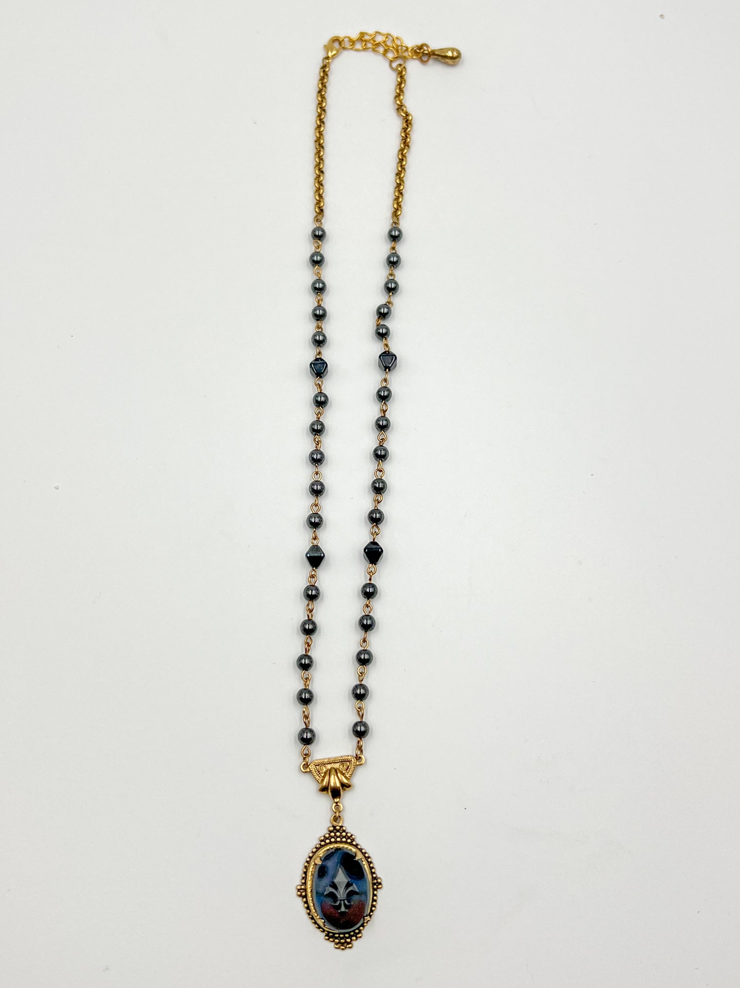 German Glass Fleur De Lis Necklace