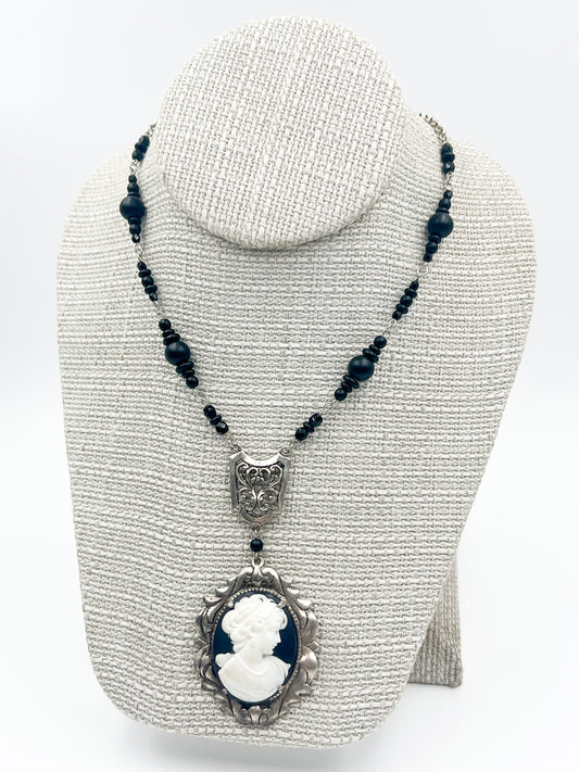 Vintage Mourning Cameo Necklace
