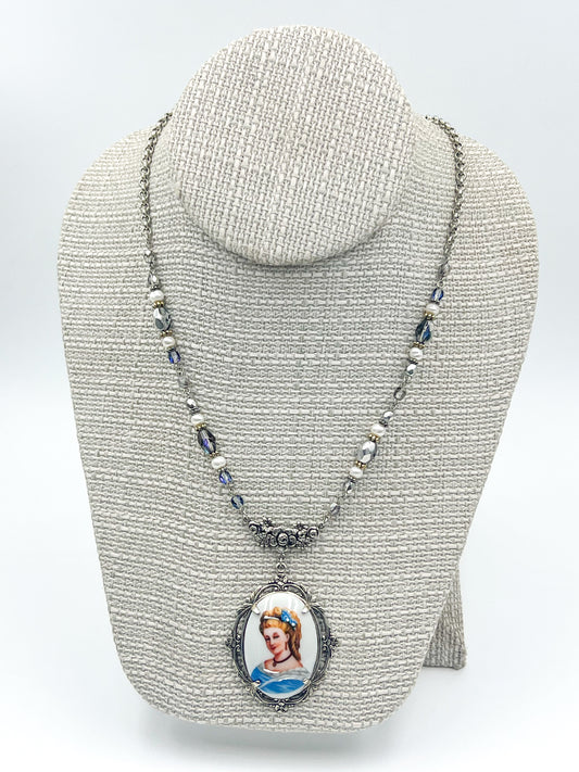 Limoges Porcelain Necklace in Silver