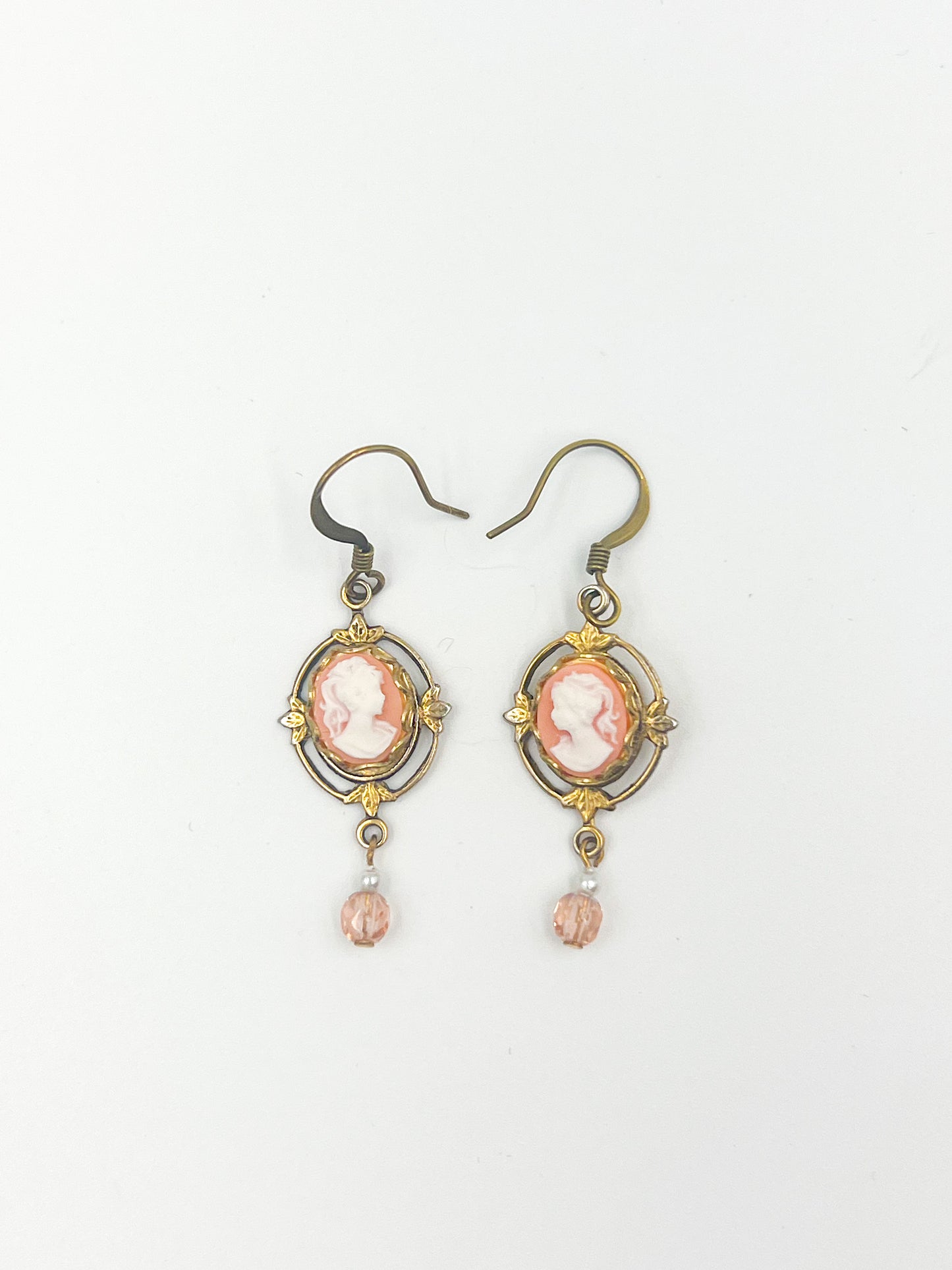 Pink Mini Cameo Earrings - Ornate Gold Setting