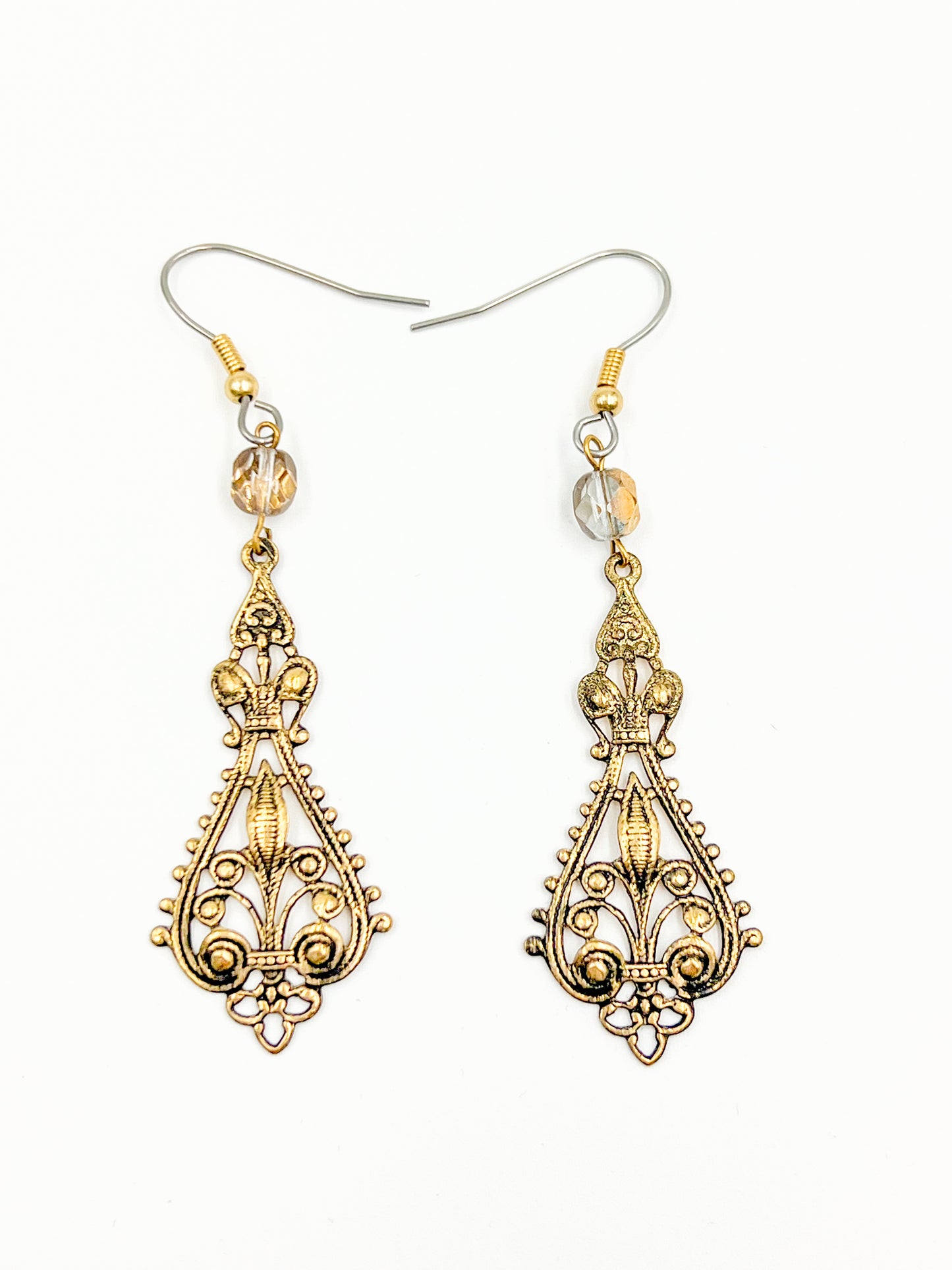 Filigree Fleur De Lis Earring - Brassy Gold