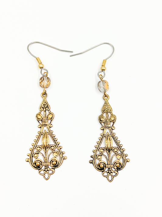 Filigree Fleur De Lis Earring - Brassy Gold