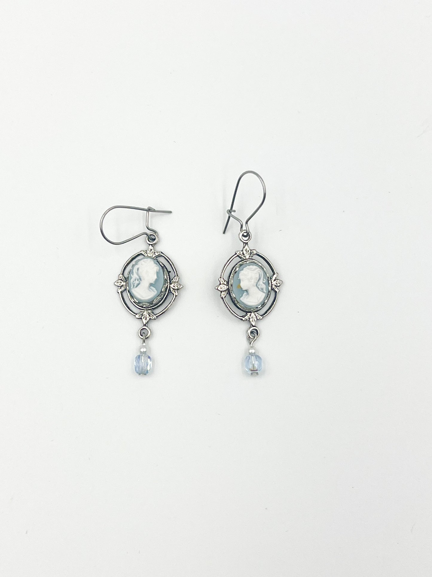 Blue Mini Cameo Earrings - Ornate Silver Setting