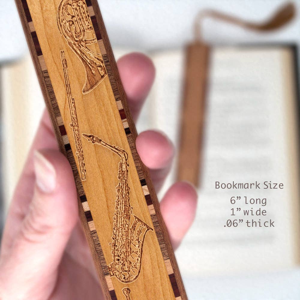 Jazz Band Musical Instruments  Engraved Wooden Bookmark