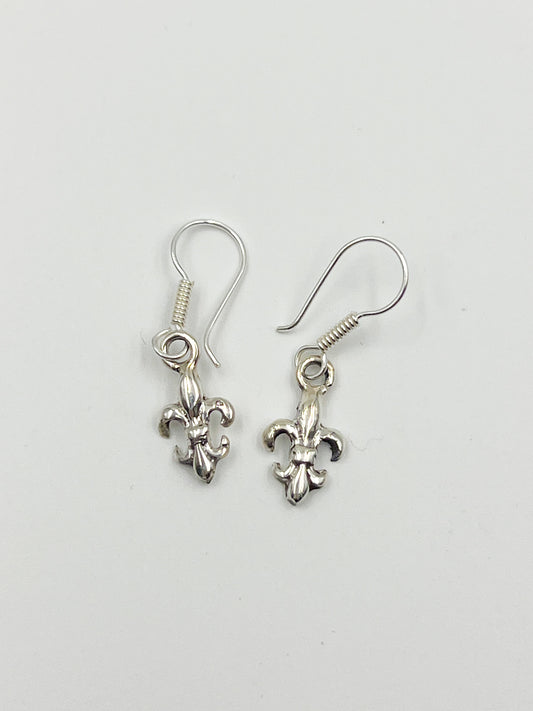 Petite Sterling Silver Fleur De Lis Wire Earring