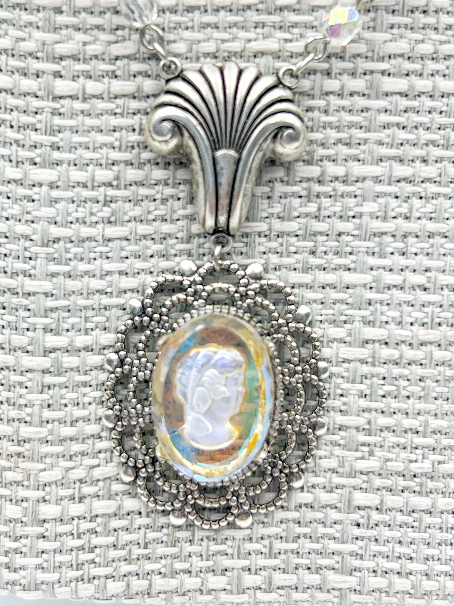 Aurora Borealis Glass Cameo Necklace