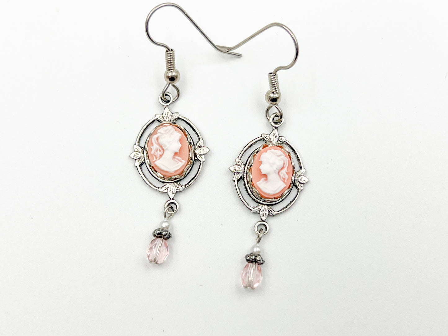 Ornate Pink Mini Cameo Earrings