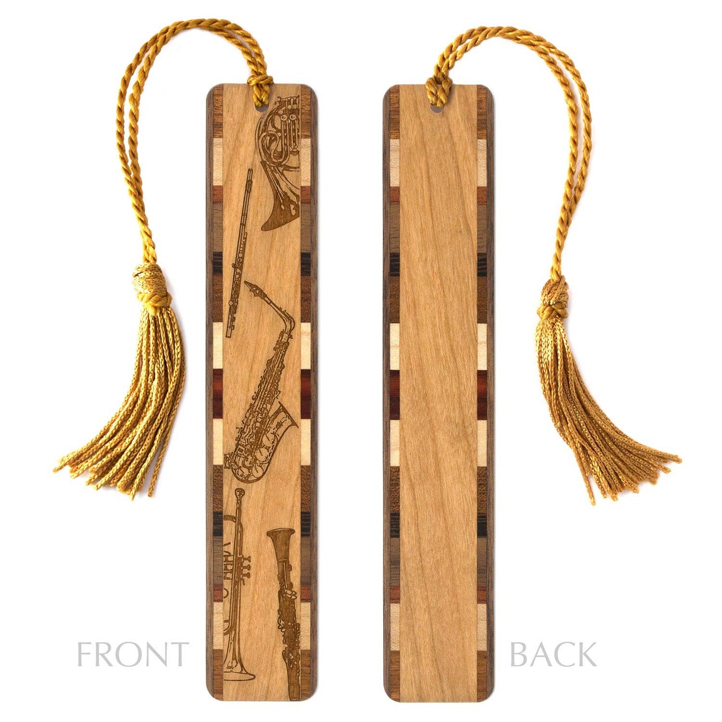 Jazz Band Musical Instruments  Engraved Wooden Bookmark
