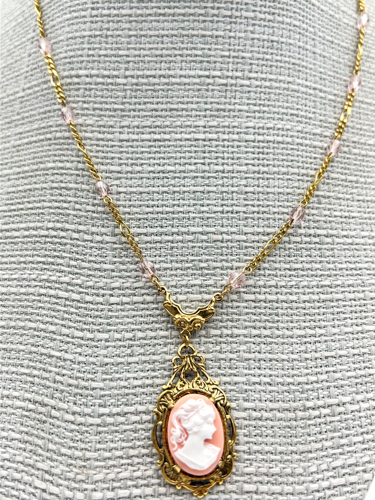 Light Pink Victorian Necklace - Gold