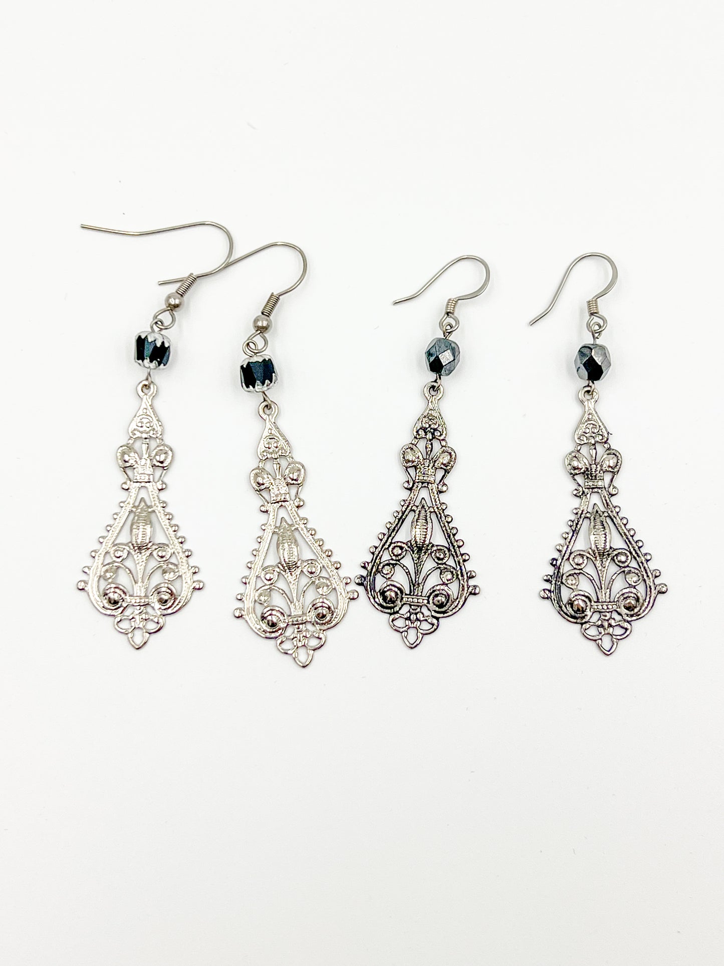 Filigree Fleur De Lis Earrings - Oxidized Silver