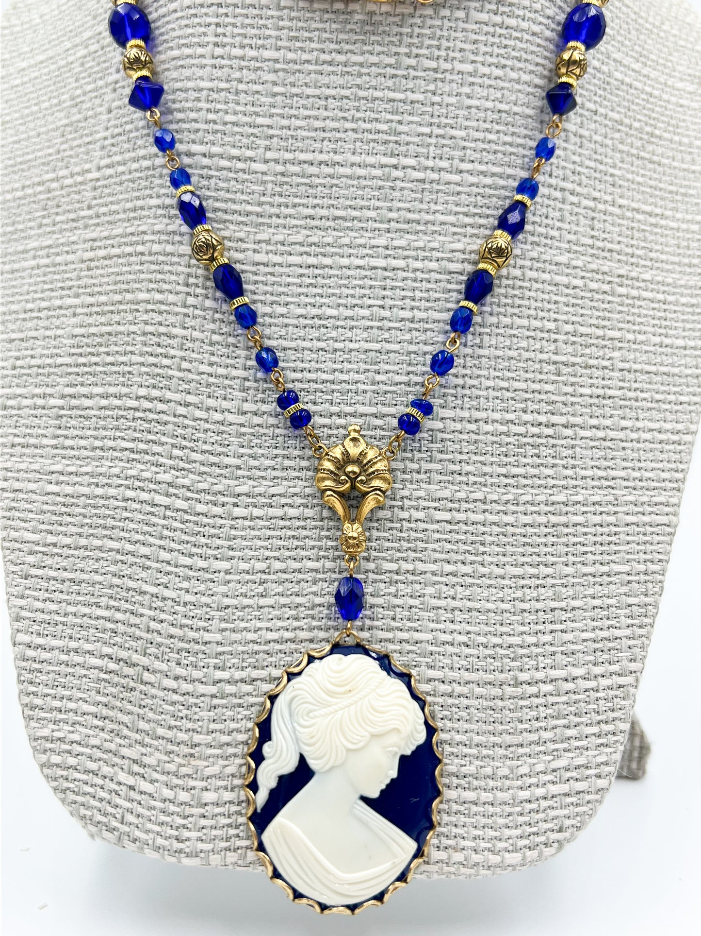 Cobalt Blue Cameo Necklace