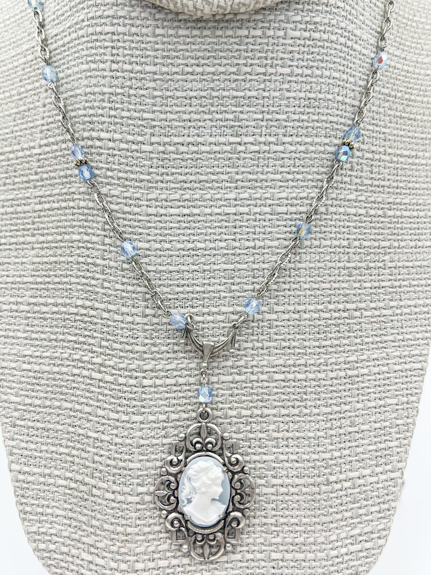 Blue Victorian Cameo Necklace
