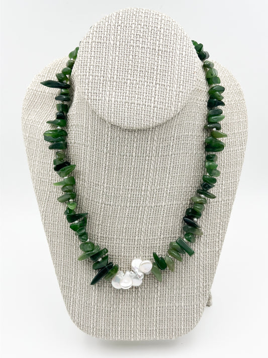 African Jade & Freshwater Pearl Necklace