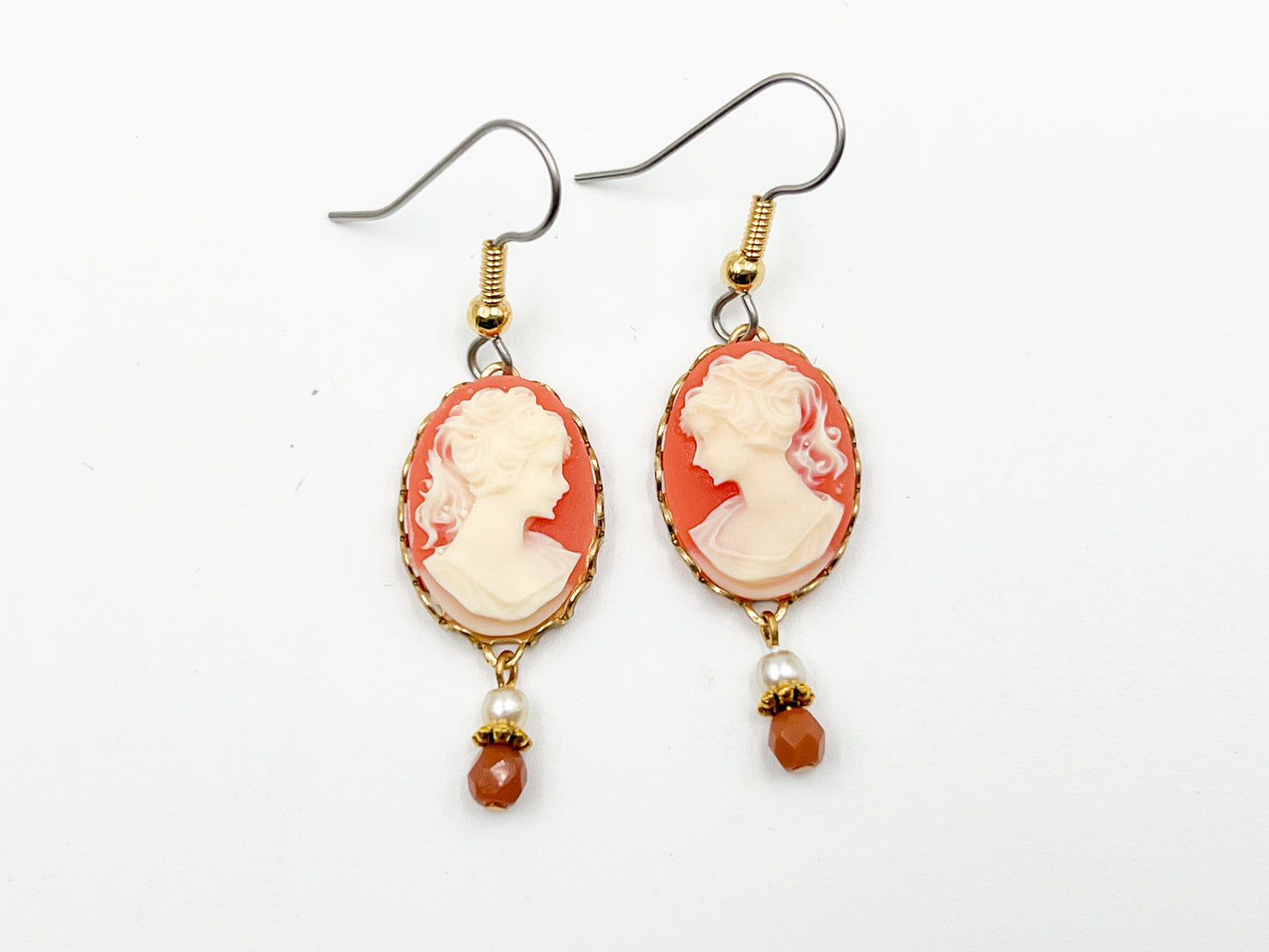 Peachy Pink Cameo Earrings