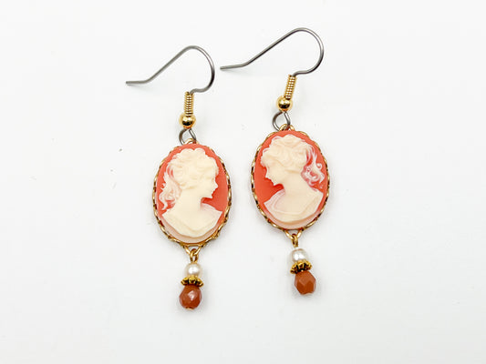 Peachy Pink Cameo Earrings