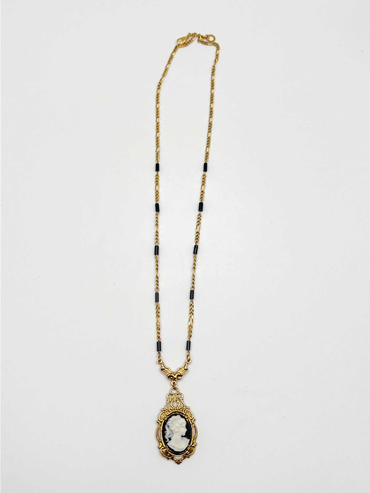 Black Victorian Cameo Necklace - Gold