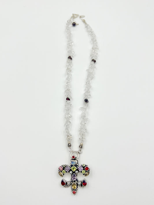 Fleur De Lis Gemstone Necklace