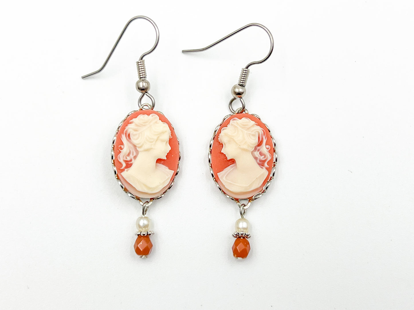 Peachy Pink Cameo Earrings