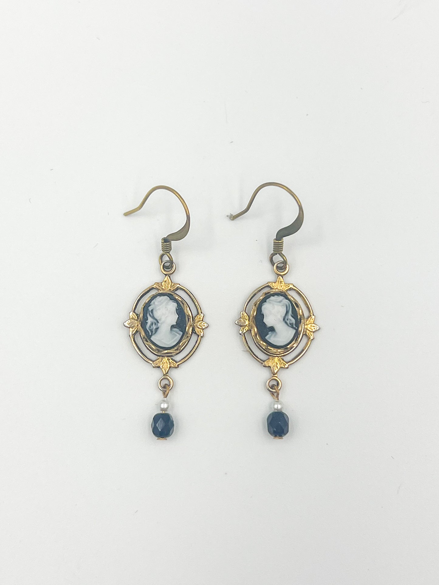 Black Mini Cameo Earrings - Ornate Gold Setting