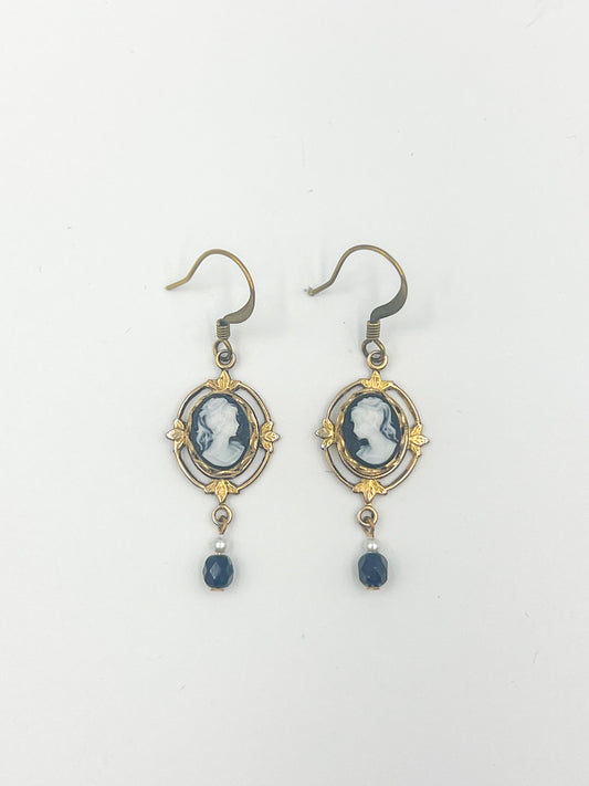 Black Mini Cameo Earrings - Ornate Gold Setting