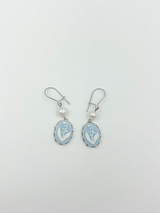 Blue Lily of the Valley Earrings - Silver Setting