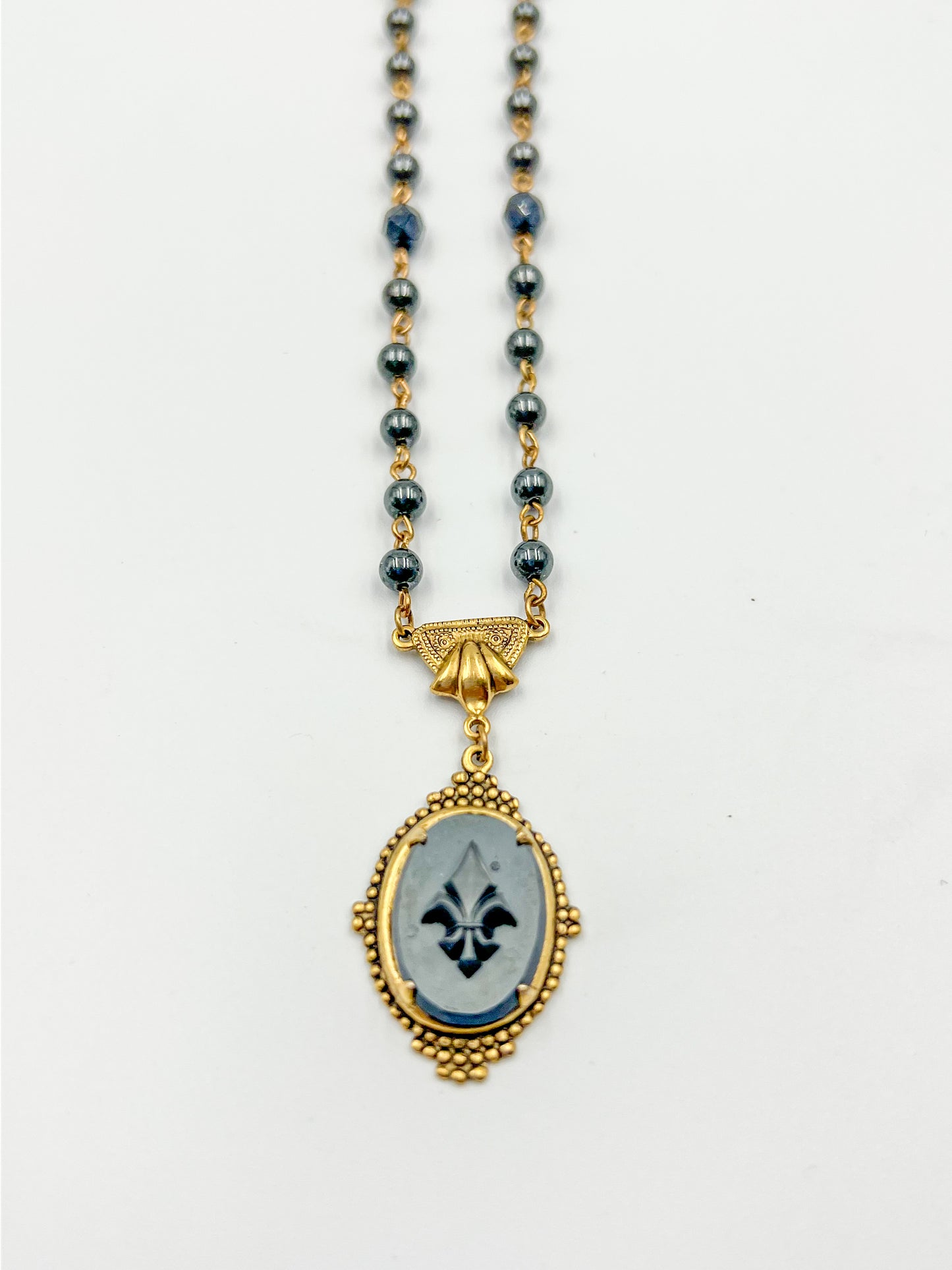 German Glass Fleur De Lis Necklace