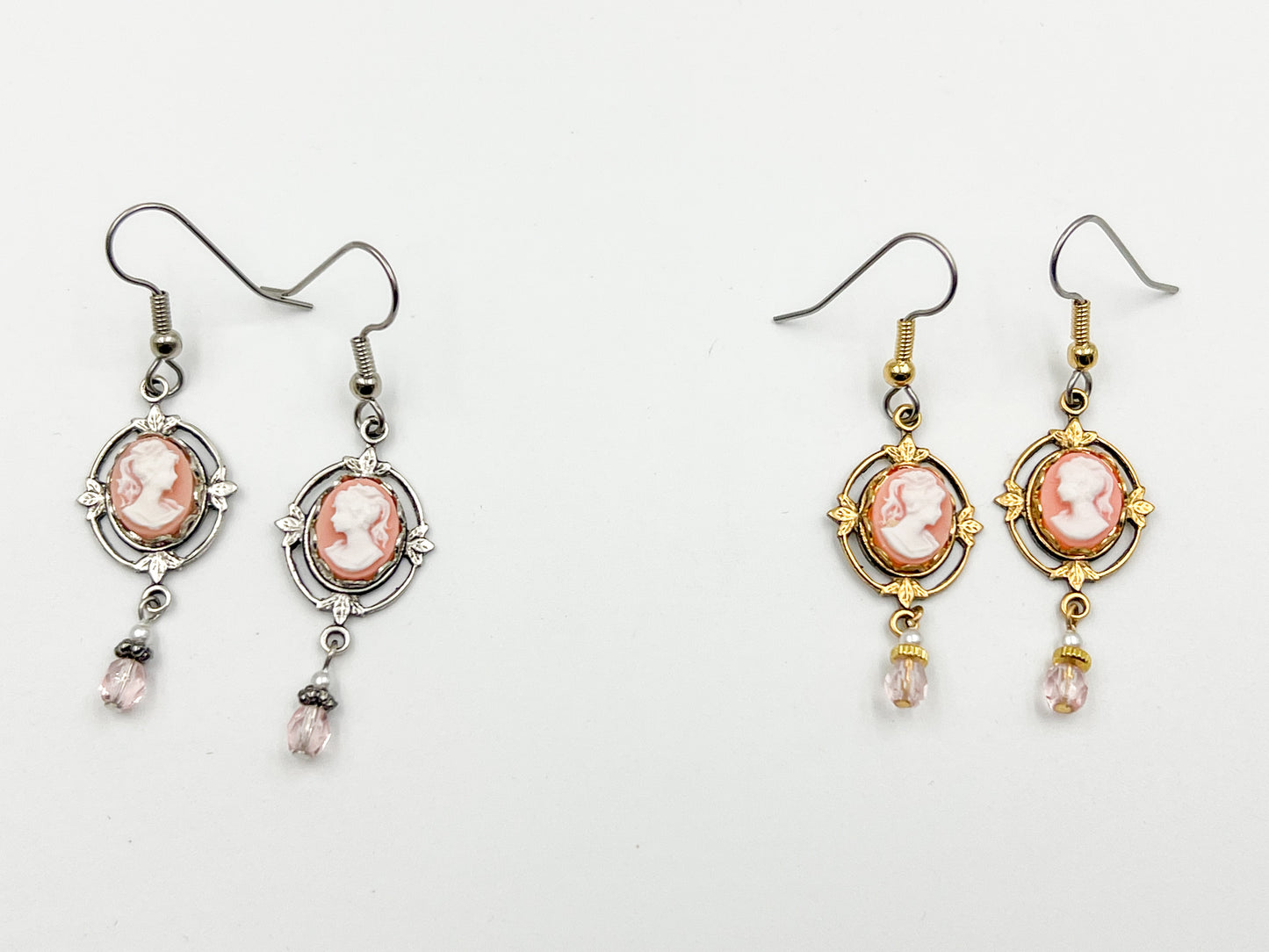 Ornate Pink Mini Cameo Earrings