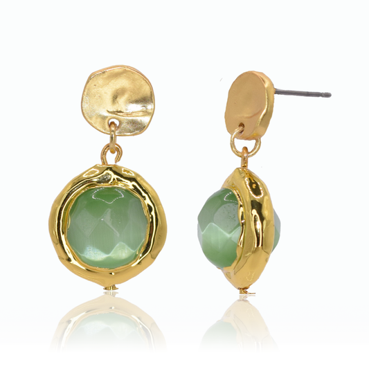 Get fancy with these Coriandoli Earrings in Sage Green! Colorful beads with a fun faceted style dangle playfully from a simple stud. Made with pewter alloy and plated in 24-kt gold or sterling silver, these gems measure 1" long and secure with a post back closure.