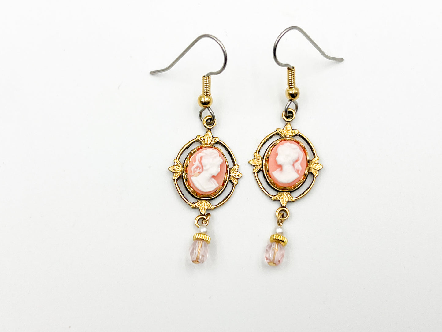 Ornate Pink Mini Cameo Earrings