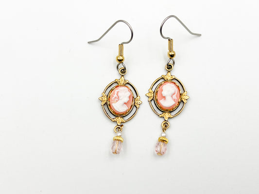 Ornate Pink Mini Cameo Earrings