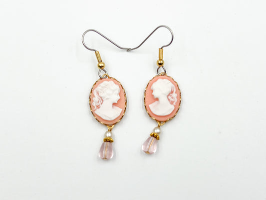 Pink Cameo Earrings