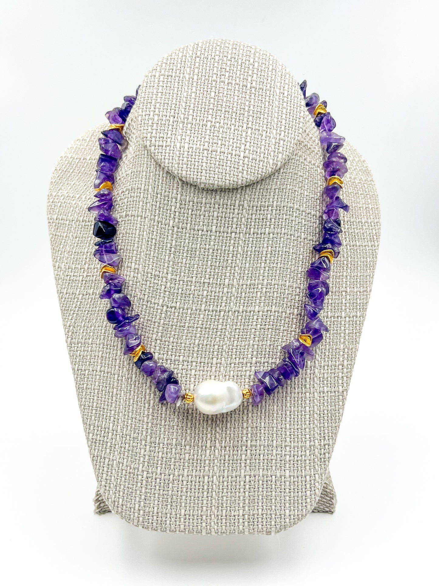 Amethyst & Genuine Freshwater Baroque Pearl Necklace