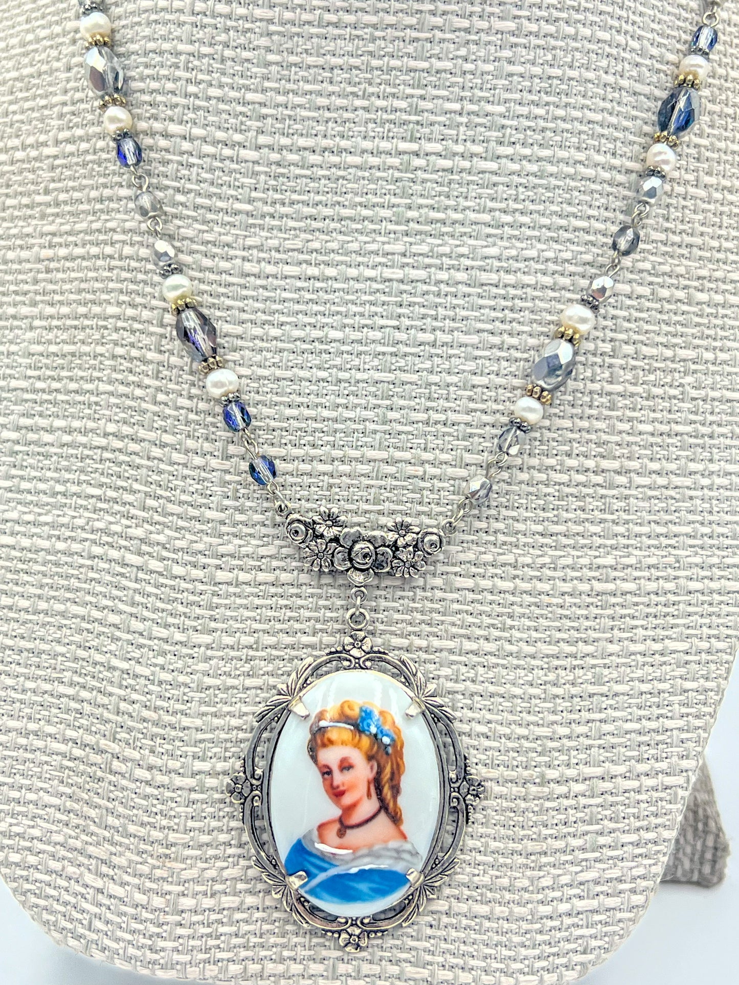Limoges Porcelain Necklace in Silver