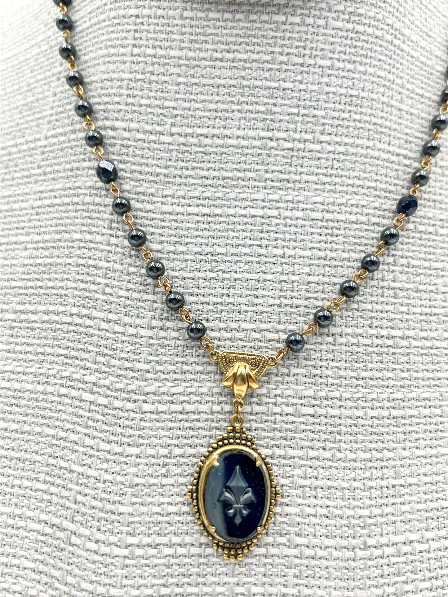 German Glass Fleur De Lis Necklace