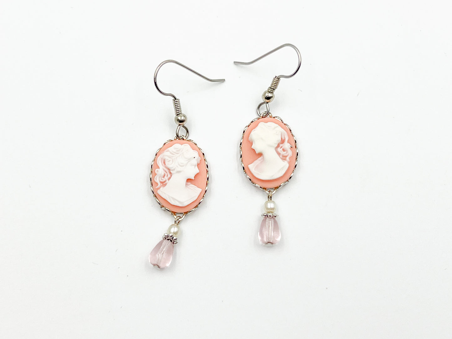 Pink Cameo Earrings