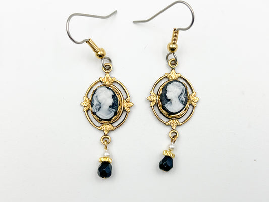 Ornate Black Mini Cameo Earring