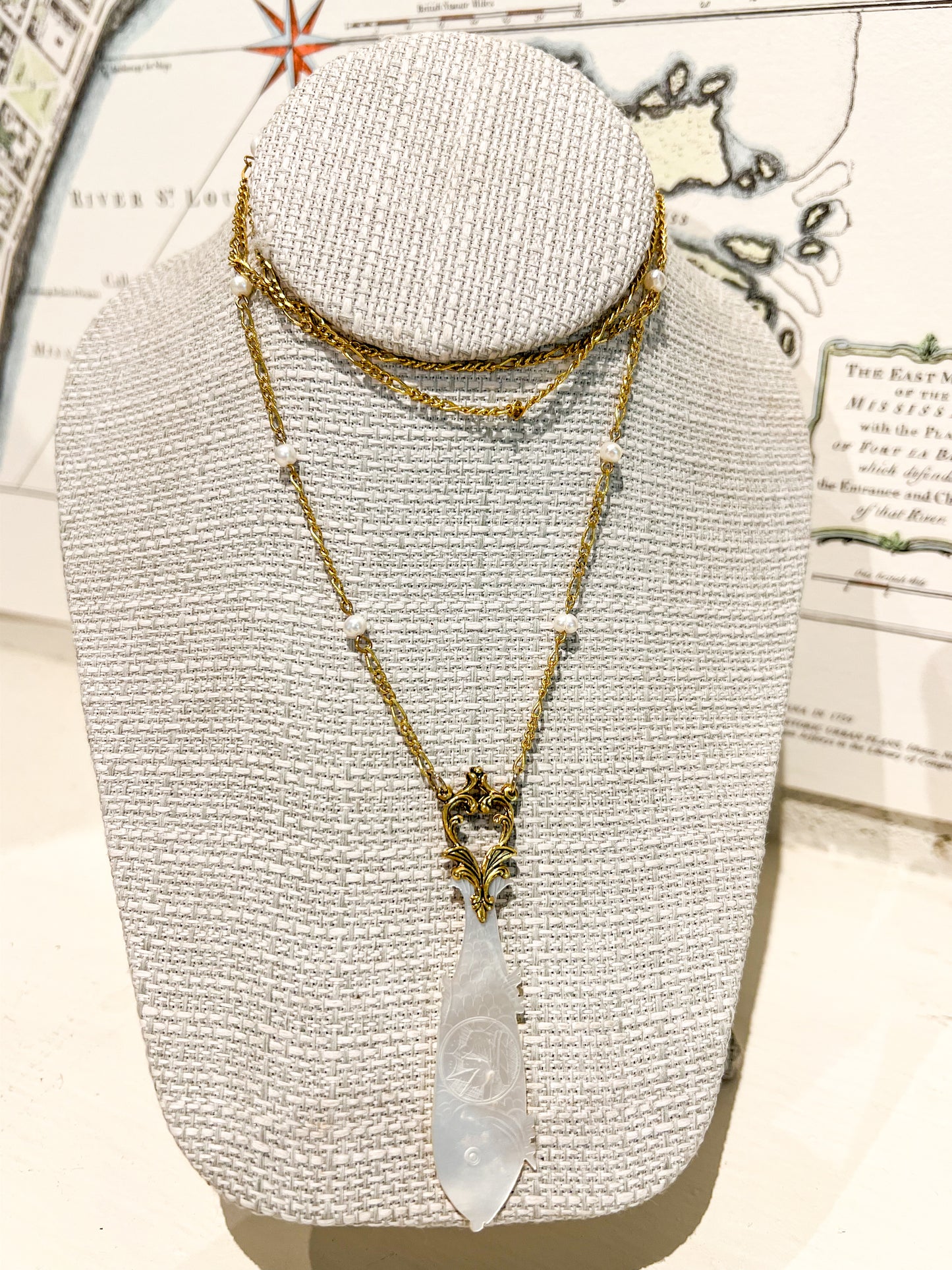 Antique Mother of Pearl Necklace - Fish