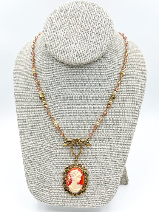 Dark Pink Victorian Cameo Necklace