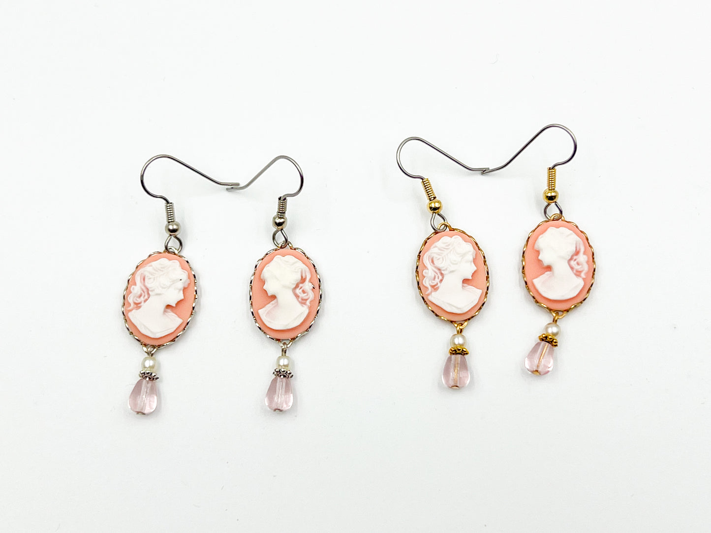 Pink Cameo Earrings