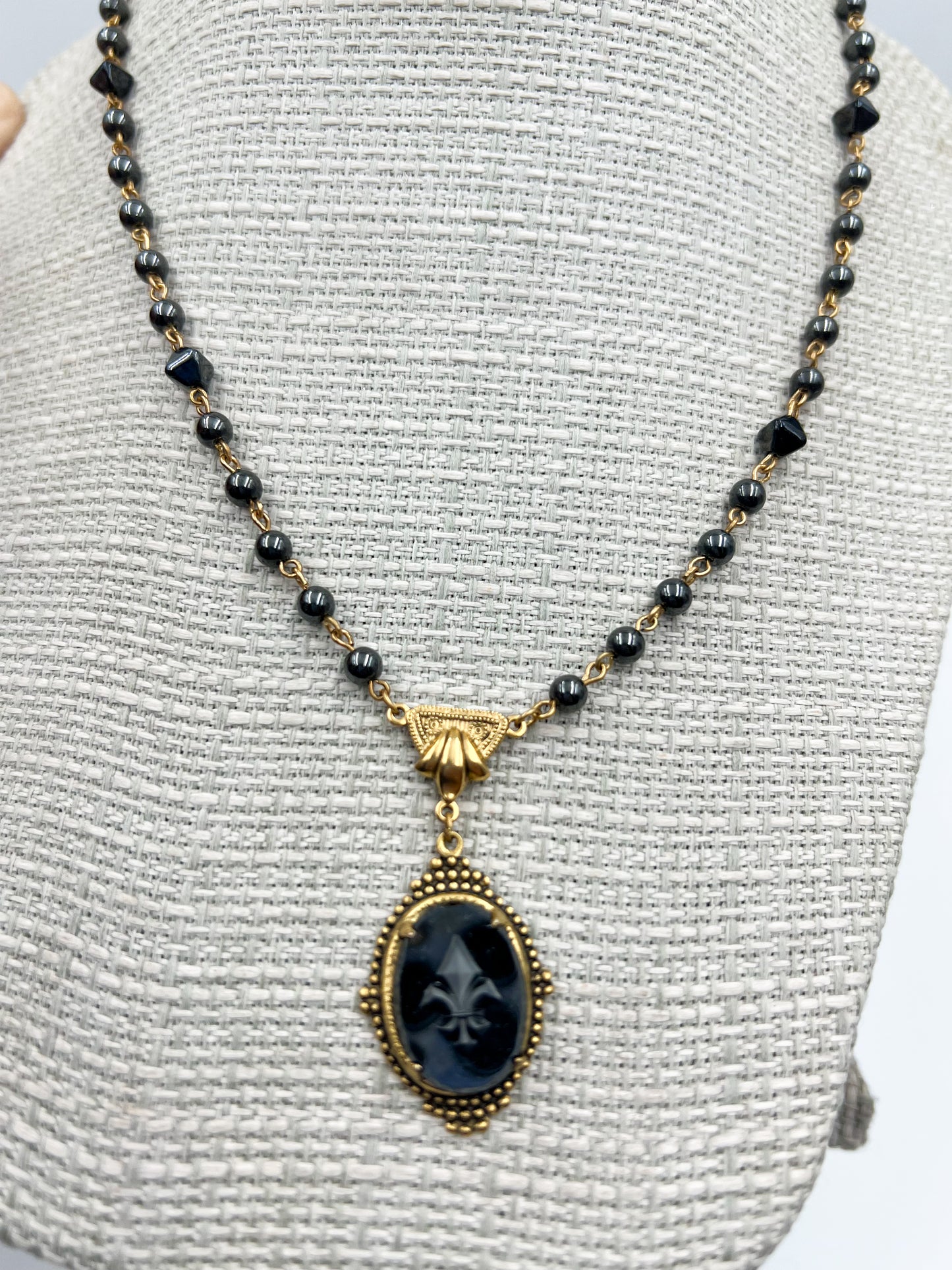 German Glass Fleur De Lis Necklace