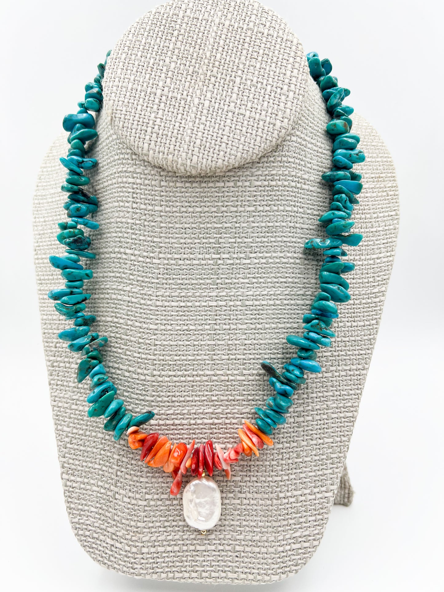 Spiny Coral + Turquoise Neckalce