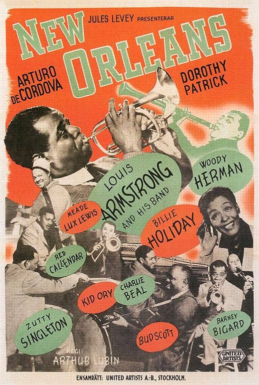 Add some vintage flair to your space with this 12.5" x 18" art print, featuring iconic jazz musicians like Louis Armstrong, Billie Holiday, Wood Herman, and Kid Ory. Complete with a backing board, this poster will bring some swing to any wall.