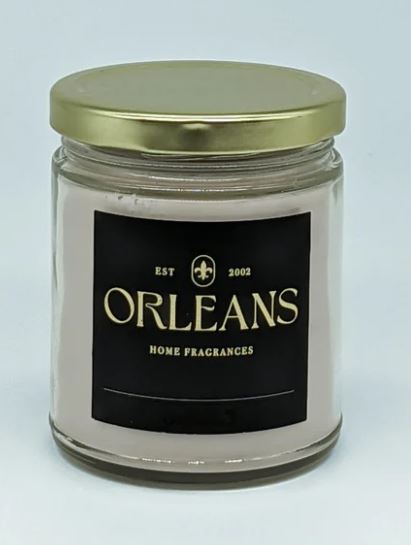Bring home Orleans No. 9 9oz jar, a unique blend of Sandalwood, Patchouli, White Florals, Vanilla, and Musk, with a Brass Lid and a Soy/paraffin blend.
