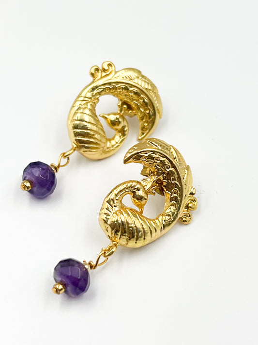 Peacock + Amethyst Stud Earring  