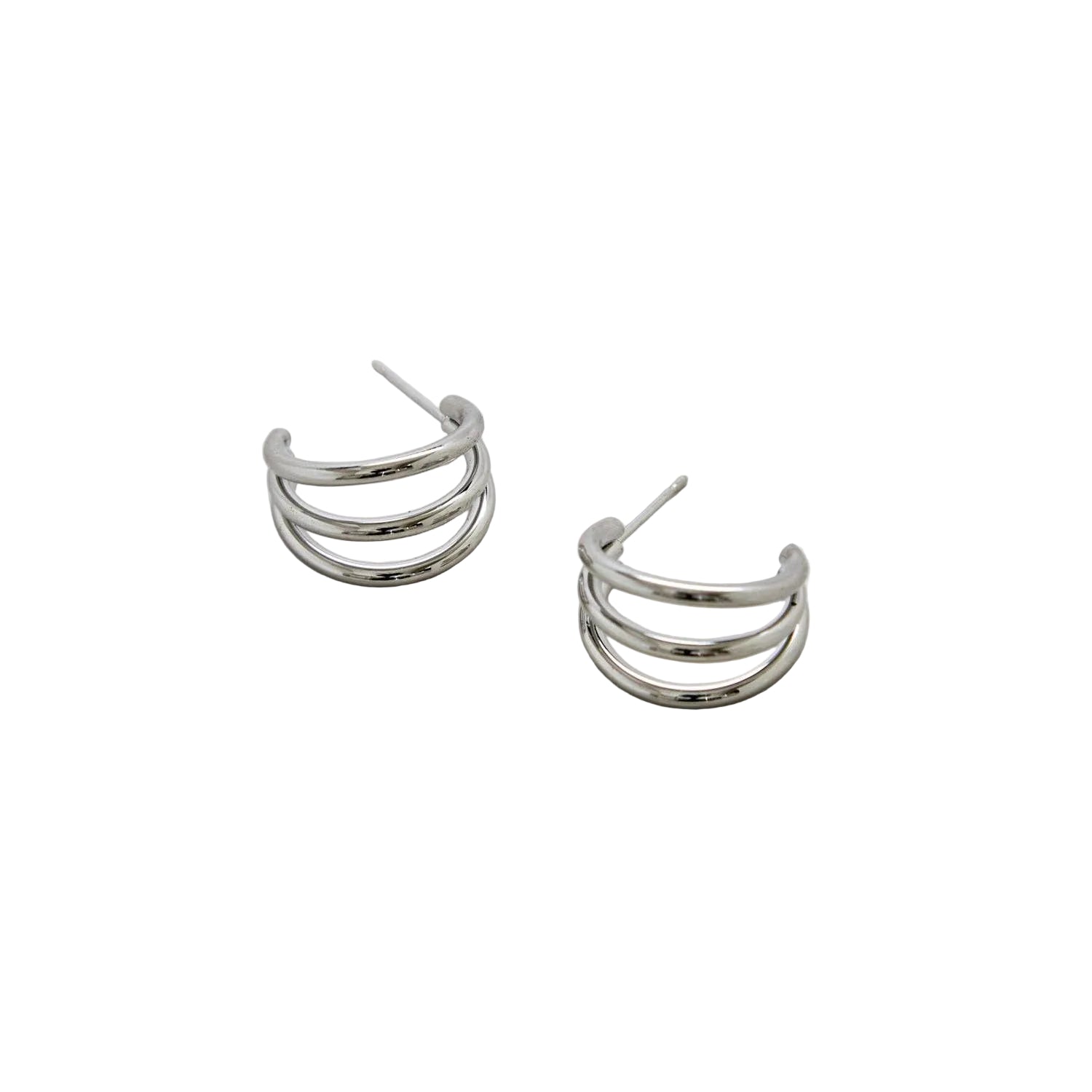 Pair of black and silver earrings on a white background