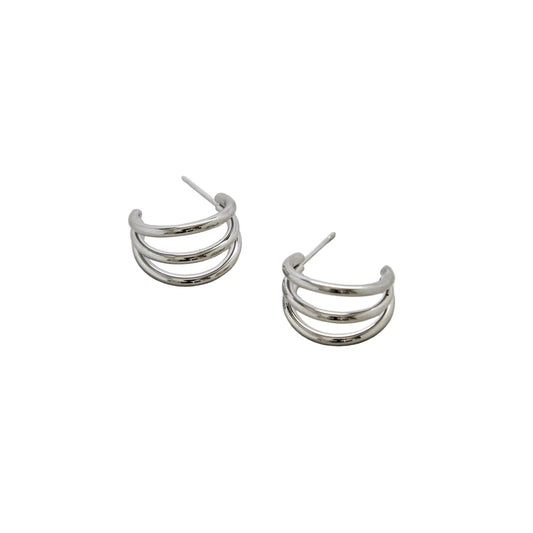 Pair of black and silver earrings on a white background